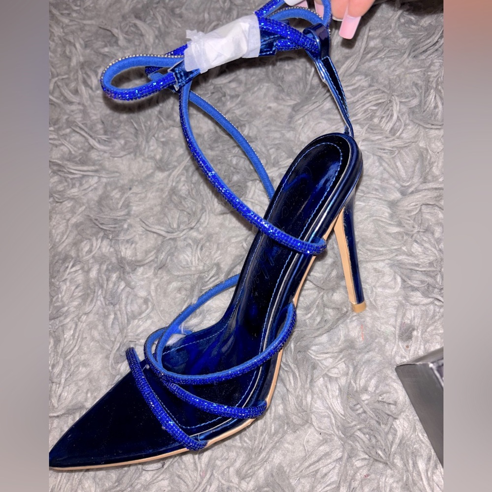 Elegant Blue Rhinestone Strappy Heels